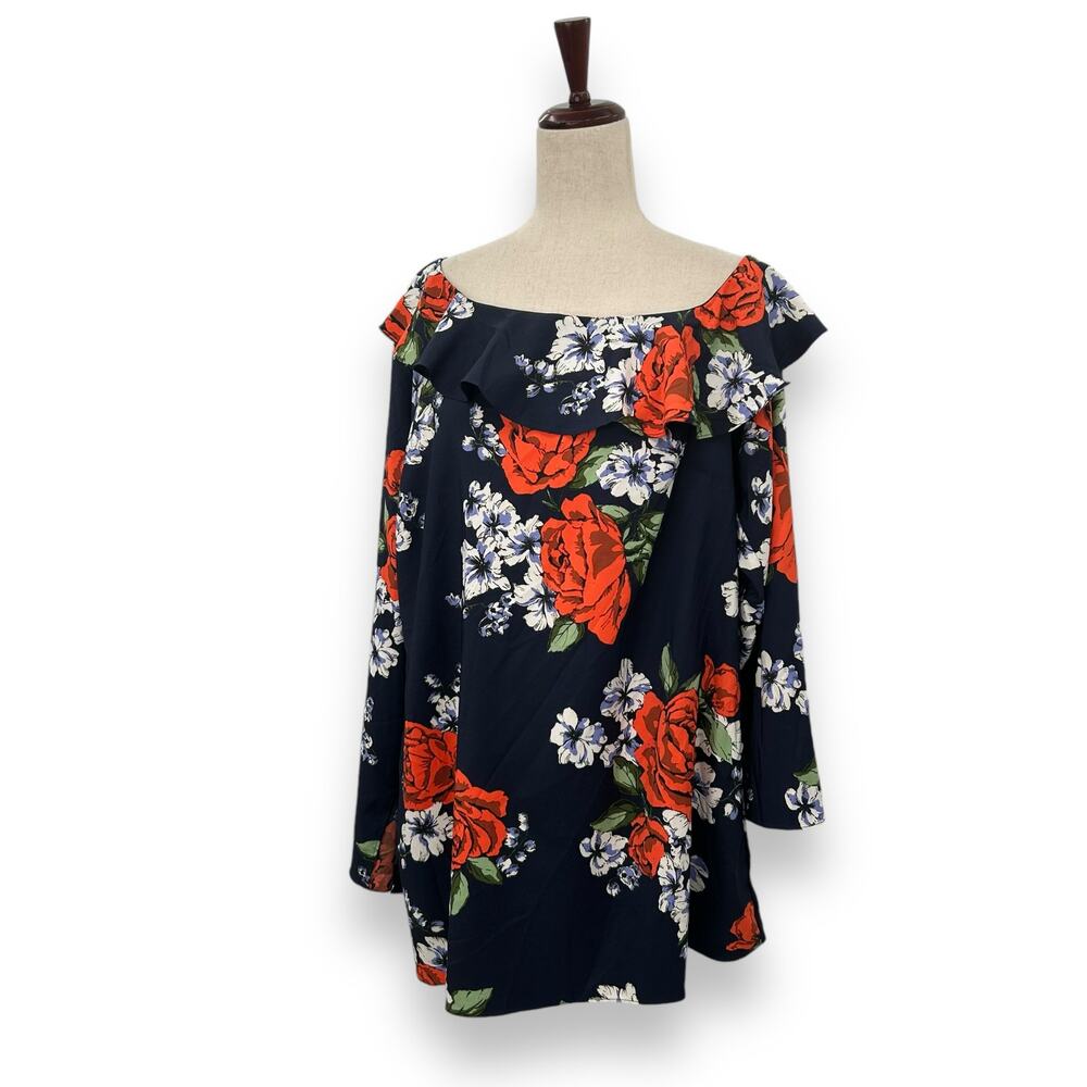 Du Jour Blue Satin One Shoulder Blouse Size 18W Blue Ruffle Top Off The Shoulder